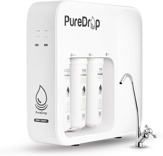 PDR-100RO 3-Stage Under Sink Reverse Osmosis Drinking Water Filtration System, 100 GPD Fast Flow Built-in Tank RO Water Filter System, Reduce PFAS