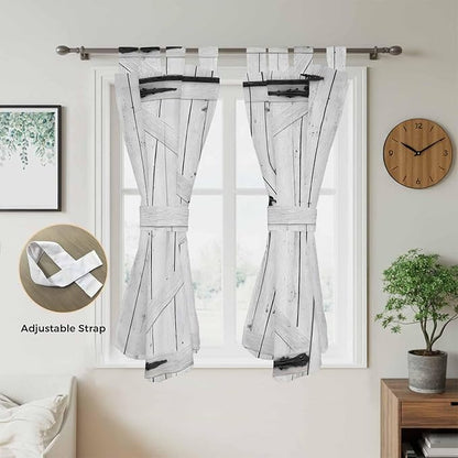 Farmhouse Wood Grain Bedroom Curtains 72 Inch Length, Window Curtains Tab Top, Vintage Country Barn Gate Grey Light Filtering Window Treatments Drapes 52"x72" 2 Panel