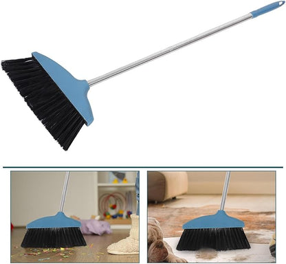 BESPORTBLE Soft Bristle Broom Dustpan Set Blue Floor Sweeping Broom Non-Stick Hair Design Home Kitchen Patio Garage Use