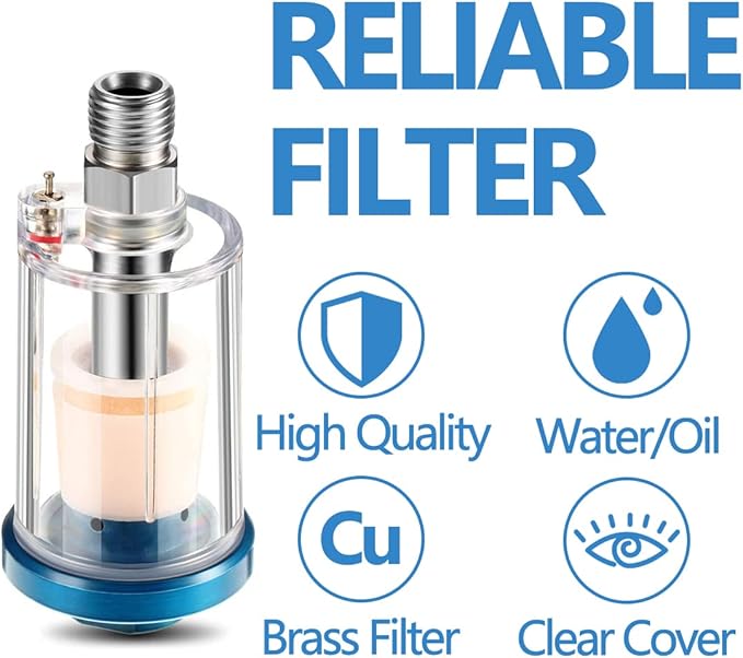 3 Pcs Water Oil Separator Mini in-Line Air Filter, 1/4 Inch NPT Inlet and Outlet Airbrush Filter Moisture Separator - Use on Compressor Air Line Hose, Air Tools, Paint Spray Guns
