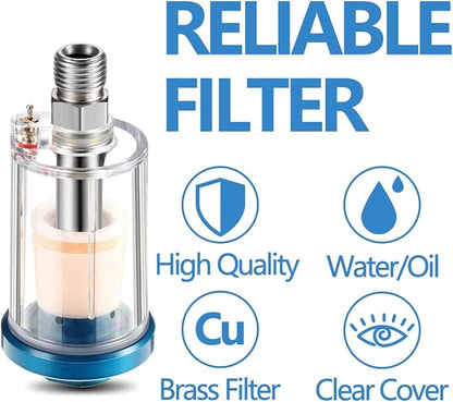 3 Pcs Water Oil Separator Mini in-Line Air Filter, 1/4 Inch NPT Inlet and Outlet Airbrush Filter Moisture Separator - Use on Compressor Air Line Hose, Air Tools, Paint Spray Guns