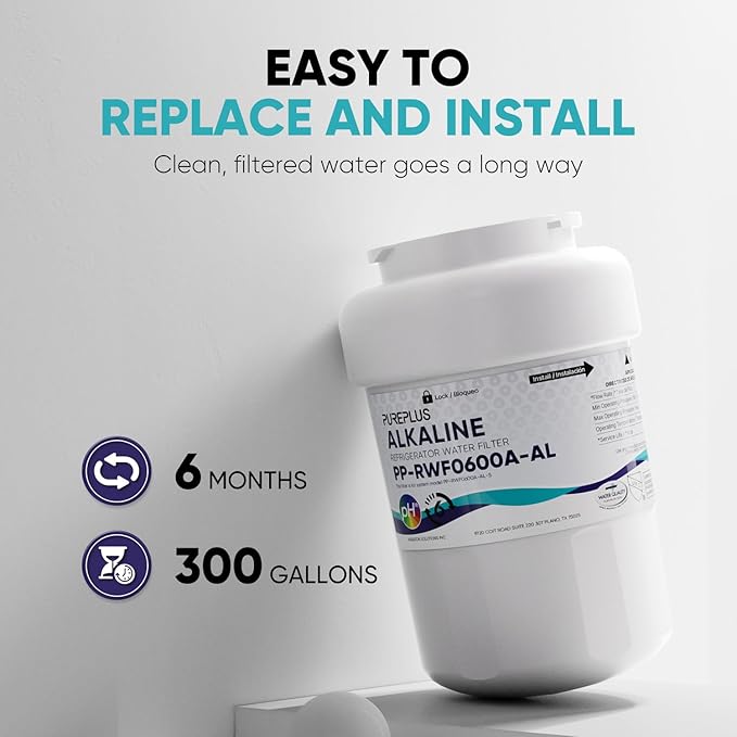 PUREPLUS Alkaline Replacement for GE® MWF®, SmartWater® MWFP, MWFINT, MWFA, GWF, HDX FMG-1, Kenmore® 9991, WFC1201, GSE25GSHECSS, Water Filter, 2 Pack