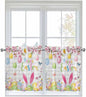 Happy Easter Half Window Curtains 24 Inches Long, Spring Watercolor Bunny Eggs Flower Grey Plaid Window Treatment Curtain Drapes, Short Curtains Tiers for Kitchen Over Sink, 27.5"x24", 2 Panels