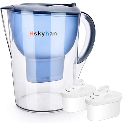 Hskyhan Alkaline Water Filter Pitcher - 3.5 Liters Improve PH, 2 Filters Included, BPA Free, 7 Stage Filteration System to Purify, Blue