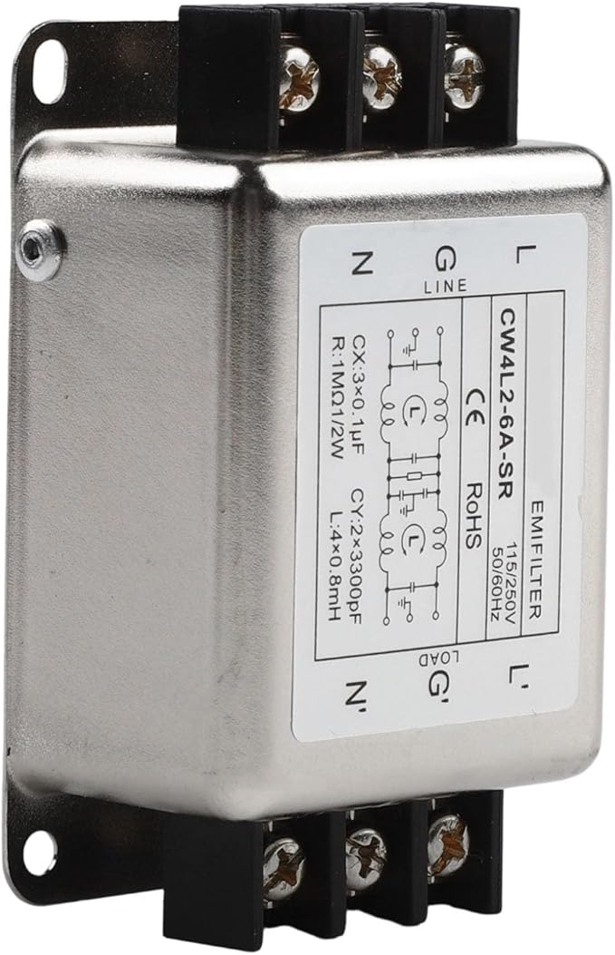 Single-Phase Two-Stage Power Supply Filter for Industrial Equipment — Conducted Noise Suppressor, Compact Chassis Mount, Alloy Housing, 250V, 3A/6A/10A/20A(6A)
