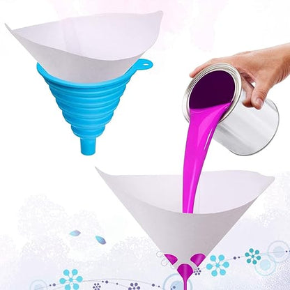 JANYUN 150 Pcs Paint Strainers With Cone Silicone Funnel Filter, Nylon Mesh Resin Filter, Paper Cone Disposable for Automotive Spray, Art Painting