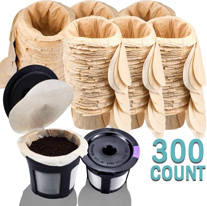 2 Reusable Keurg Cups & 300 Unbleached Keurg Coffee Pods Paper Filters with Lids,Disposable Keurg Filters Single Serve Coffee Filters Compatible with Keurg 2.0&1.0 Coffee Maker