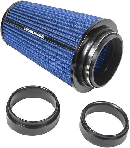 Universal 3/3.5/4" (75/89/100mm) High-Flow Air Filter, Reusable Cone Cold Air Intake, High Performance, Clamp-On Car High Flow Air Kit, Flange Diameter: 3/3.5/4 Inch, Height: 10 Inch, BLUE