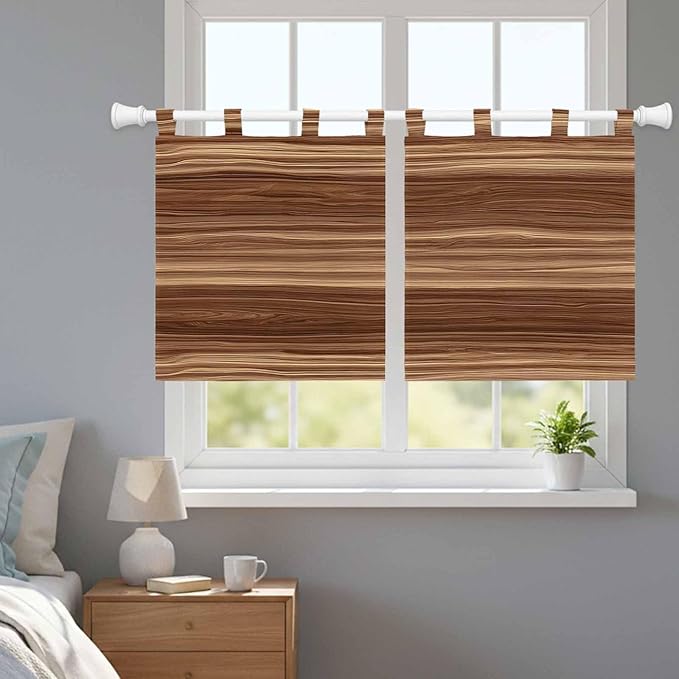 Brown Western Kitchen Curtains 36 Inch Length, Small Window Curtains Tab Top, Vintage Farmhouse Wood Barn Door Light Filtering Short Window Treatments Tier Drapes 27.5"x36" 2 Panel
