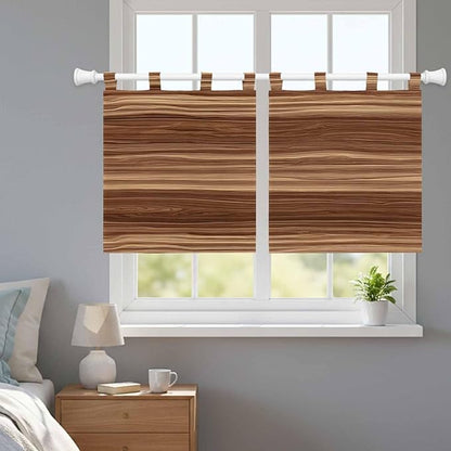 Brown Western Kitchen Curtains 24 Inch Length, Small Window Curtains Tab Top, Vintage Farmhouse Wood Barn Door Light Filtering Short Window Treatments Tier Drapes 27.5"x24" 2 Panel