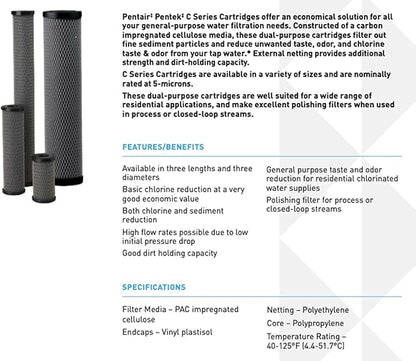 Pentair Pentek C2 Carbon Water Filter, 5-Inch, Under Sink Dual Purpose Powdered Activated Carbon-Impregnated Cellulose Replacement Cartridge, 5" x 2.5", 5 Micron