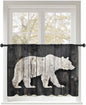 Sheer Curtains 45 Inch Length, White Brown Bear Semi Sheer Curtains Light Filtering Window Treatment, Farmhouse Country Rustic Wooden Grain Privacy Voile Drapes for Living Room Bedroom 52x45 Inch