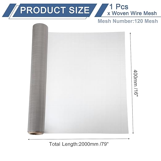 uxcell 120 Mesh 79" x 16" Woven Wire Mesh, 304 Stainless Steel Air Vent Filter Screen, Window Screen Mesh for DIY Projects Vents Cover Filtration Animals Fence