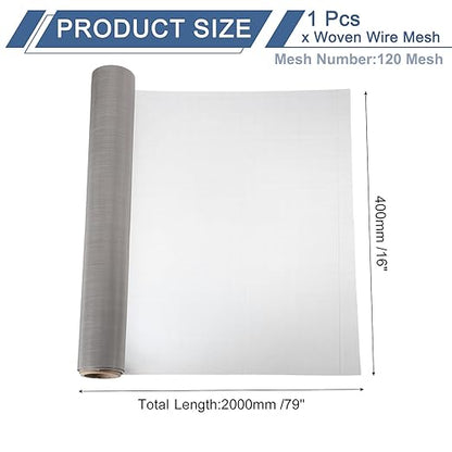 uxcell 120 Mesh 79" x 16" Woven Wire Mesh, 304 Stainless Steel Air Vent Filter Screen, Window Screen Mesh for DIY Projects Vents Cover Filtration Animals Fence