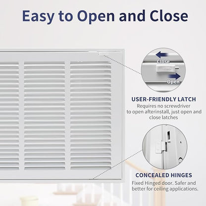20"W x 12"H [Duct Opening Size] Steel Return Air Filter Grille - Removable Face/Door for 1 inch Filters -HVAC Vent Cover Grill - White [Outer Dimensions: 22 5/8"W X 14 5/8"H]