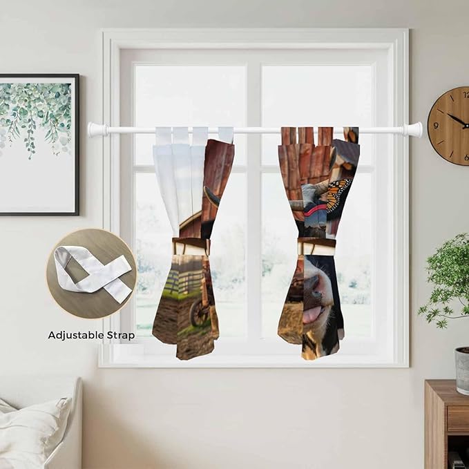 Farm Cows Bedroom Curtains 63 Inch Length, Window Curtains Tab Top, Farmhouse Barn Funny Animals Butterfly Light Filtering Window Treatments Drapes 42"x63" 2 Panel