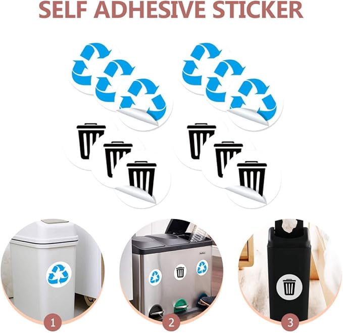 DOITOOL 12pcs Trash Can Recycling Stickers PVC Waste Sorting Decals Removable Self-Adhesive Encourage for Home Office