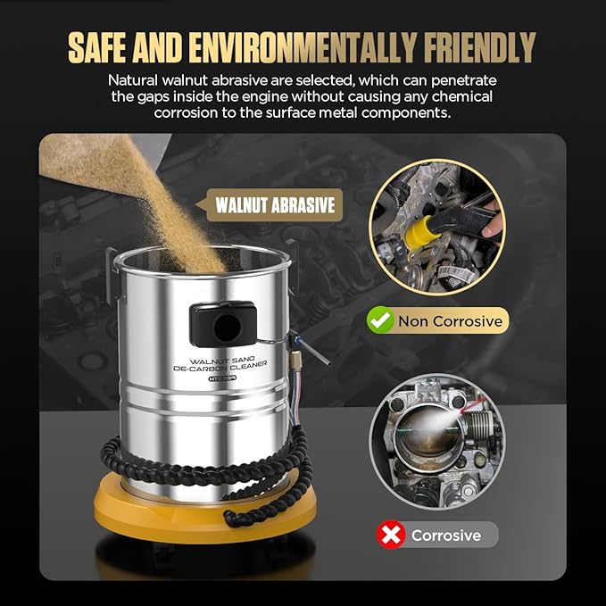 Automotive Walnut Blaster HTS559 Walnut Blaster Kit For Carbon Cleaning,GDI Intake Valve Cleaner,Intake Manifold&Exhaust Valve Cleaner,1400W Walnut Shell Blaster Built-In Walnut Recycling&Dust Filter