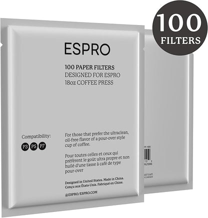 ESPRO 100 Count Coffee Paper Filters - for ESPRO Coffee French Press, P3/P5/P6/P7, 18 Ounce