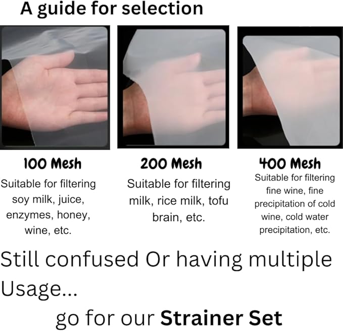 Kitchen Ultra-Fine Nylon Mesh Strainer I Filter Spoon Sieve For Soy Milk, Coffee, Milk, Yogurt, Juice, Enzymes, Honey, Wine, Rice Milk, Tofu brain
