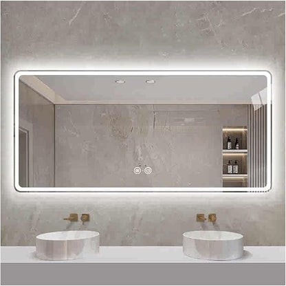 Smart Illuminated LED Bathroom Mirror，Bathroom Mirror with LED Lights，Energy-Saving LED Smart Mirrors，LED Mirror for Bathroom，with Demister Pad and Smart Touch Switch(H80*W90cm/H31.5*W35.4IN)