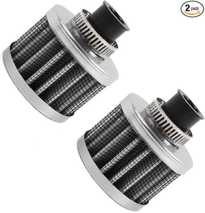 MUGE RACING 2Pcs Air Filter Cold Air Intake Filter Breather 12mm Valve Cover Breather Filter For Car and Motorcycle (Sliver)