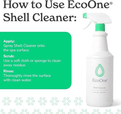 Shell Cleaner by EcoOne | All-Natural, Fragrance-Free Spa & Hot Tub Surface Cleaner | Hot Tub Shell Cleaner Removes Scum, Grime, & Stains | Foam-Free Spray-and-Wipe Hot Tub Cleaner, 32 Oz