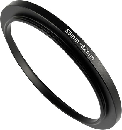 55-62mm Metal Step-Up/Down Ring Adapter Compatible with Mirrorless Cameras DSLR Lens, UV CPL ND Filter Thread Converter, Black