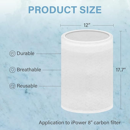 iPower GLFILTPREFILT8 8 Inch Replacement Prefilter for 8" Air Carbon Filter, 8" Pre, White