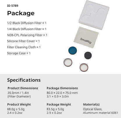 SmallRig Nano Filters Kit for DJI Osmo Nano, Including 1/2 Black Diffusion Filter, 1/4 Black Diffusion Filter, and ND8-CPL Polarizing Filters