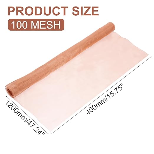 uxcell Copper Mesh, 47.2" x 15.7" 100 Mesh Pure Copper Wire Mesh Dense Filter Screen Mesh for Hole Blocking Gardening Sealing Distilling