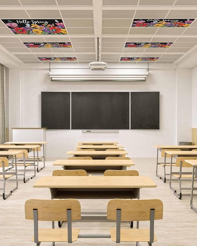 Fluorescent Light Covers for Ceiling Lights Hello Spring Magnetic Light Filters 2 Pack 4x2 ft Butterfly Colorful Spring Floral Ceiling Lights Cover for Classroom Office School Home Drop Lamp Decor