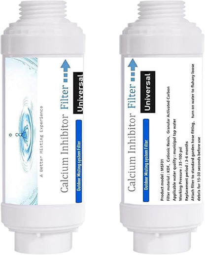 Misting System Calcium Inhibitor Filter for Patio Misters NSF certification Inline Water Soften Filter Effectively Reduce Hardness Spots, Soften Water, Upgraded Formula (PACK OF 2)