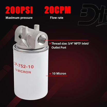 Hydraulic Oil Filter 10 Micron - 20 GPM Flow Rate, 200 PSI Max Pressure, 1"-12 UNF Thread | Spin-On Filter Housing for Log Splitters Replaces# 120-818, 723-0405, 221006 Oil Filter Kit