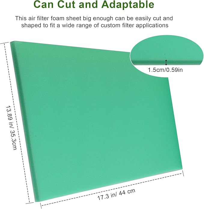 Foam Air Filter Material Sheet for Uni Filter-BF-1 BF1-14" X 17" X 5/8", 65-PPI Bulk Fine Filter Foam Sheet, Universal Reusable Air Filter for Most Motorcycle ATV Scooters, Dirt Bike,UTV-Green