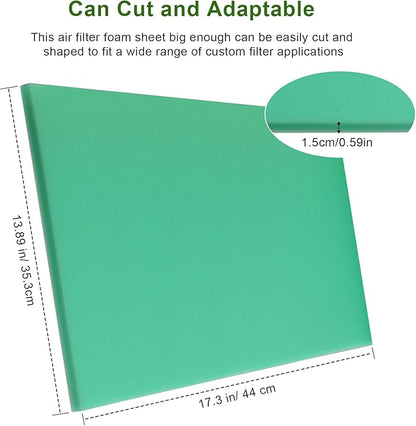 Foam Air Filter Material Sheet for Uni Filter-BF-1 BF1-14" X 17" X 5/8", 65-PPI Bulk Fine Filter Foam Sheet, Universal Reusable Air Filter for Most Motorcycle ATV Scooters, Dirt Bike,UTV-Green