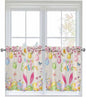 Happy Easter Half Window Curtains 24 Inches Long, Spring Farmhouse Bunny Eggs Flower Beige Window Treatment Curtain Drapes, Short Curtains Tiers for Kitchen Over Sink, 27.5"x24", 2 Panels