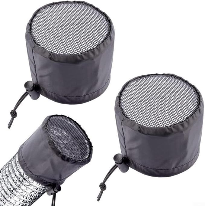 FABULETTA 2Pcs Grow Tent Vent Cover Set 4in 6in 8in Waterproof Oxford Cloth Mesh Duct Filter with Elastic Band and Fixed Buckle for Plant Greenhouse Airflow Dust and Pest Control(4in)