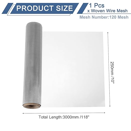 uxcell 120 Mesh 118" x 10" Woven Wire Mesh, 316 Stainless Steel Air Vent Filter Screen, Window Screen Mesh for DIY Projects Vents Cover Filtration Animals Fence