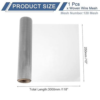 uxcell 120 Mesh 118" x 10" Woven Wire Mesh, 316 Stainless Steel Air Vent Filter Screen, Window Screen Mesh for DIY Projects Vents Cover Filtration Animals Fence