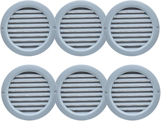VENTS-US - 4" Round Plastic Light Gray Vent Cover with Built-in Insect Screen and Flange for Air Supply or Exhaust Air Applications - Compatible with a 4 Inch Duct Diameter (6-Pack)