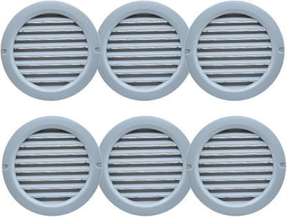 VENTS-US - 4" Round Plastic Light Gray Vent Cover with Built-in Insect Screen and Flange for Air Supply or Exhaust Air Applications - Compatible with a 4 Inch Duct Diameter (6-Pack)