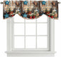 Country Flower Tie Up Valance for Window, Western Texas Star Butterfly Barn Door Adjustable Balloon Window Shade Valance Curtain for Kitchen Cafe Bathroom Window Treatment Panel 54''x18''