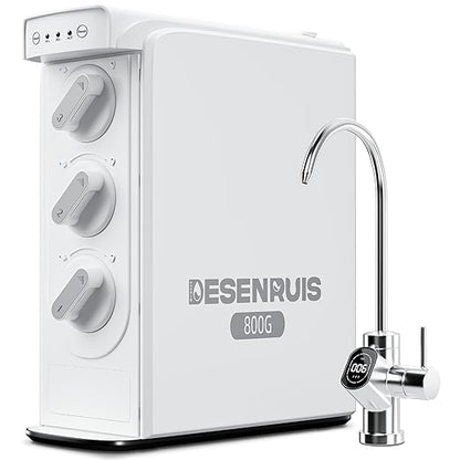 Reverse Osmosis System, Dual RO Water Filter, 800 GPD Fast Flow, 3:1 Pure to Drain, Tankless Under Sink RO System, Reduce PFAS & TDS, Smart LED Faucet