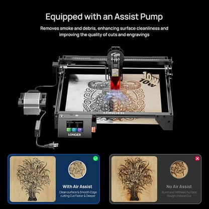 Longer RAY5 5W Laser Engraver with Air Pump, Limit Switch Kit and Y-Axis Extension Kit, Expand Working Area to 33.46" x 15.75", 3.5” Color Touch Screen, DIY Engraver Tool for Metal/Glass/Wood