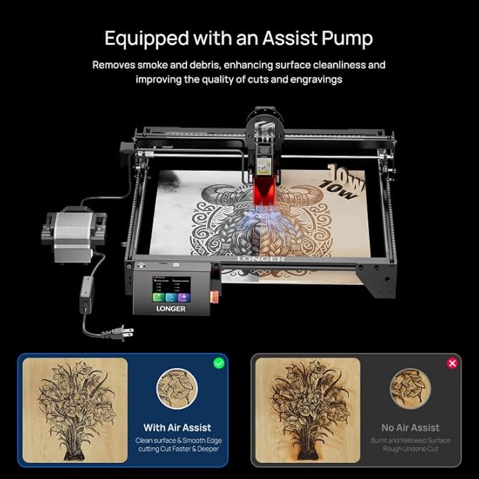 Longer RAY5 10W Laser Engraver with Air Pump, Limit Switch Kit and Y-Axis Extension Kit, Expand Working Area to 33.46" x 15.75", 3.5” Color Touch Screen, DIY Engraver Tool for Metal/Glass/Wood