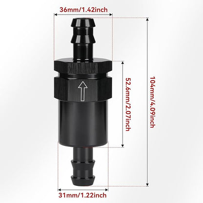 1/2" Billet Inline Fuel Filter 30 Micron Aluminum Black