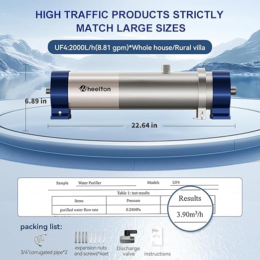 0.01 Micron Whole House Water Filter System, Ultrafiltration Water Filtration System with 3-5 Year Lifespan for Well & City Water (8.81GPM / 52,834 GL) - UF4