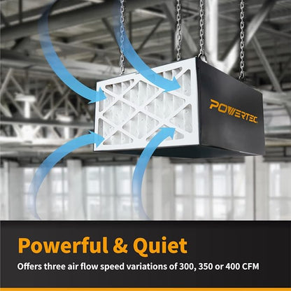 POWERTEC 3-Speed Remote Controlled Air Filtration System Woodworking (300/350/400 CFM), Hanging Air Filter for Dust Collector & Workshop, Air Purifier for Garage (AF4001)