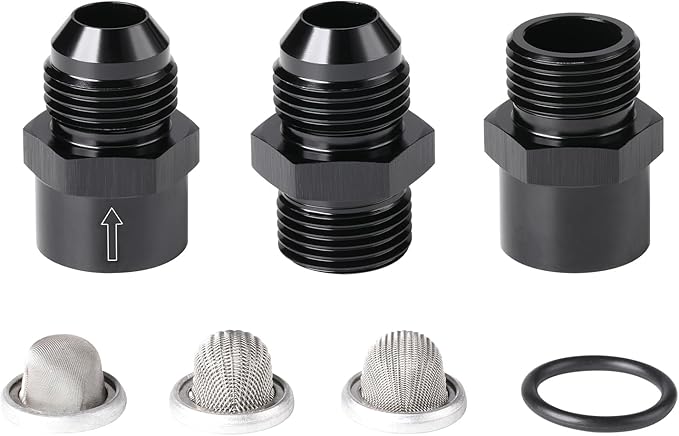 8AN Inline Fuel & Oil Feed Filter Set with 30 80 150 Micron Elements Aluminum Black